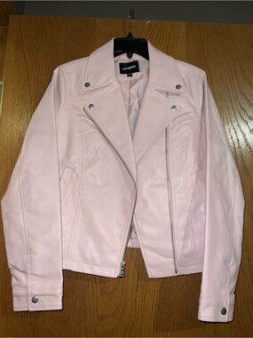 Express Women's Light Pink Faux Leather Moto Jacket